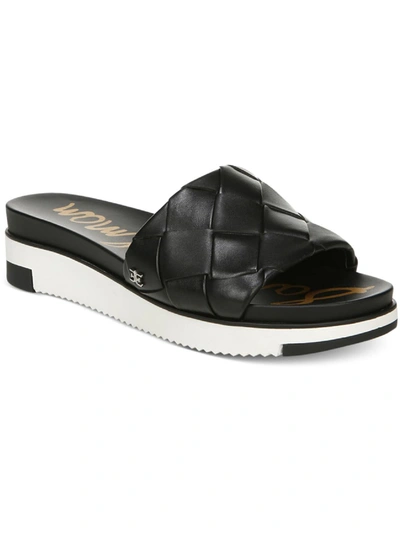 Sam Edelman Adaley Womens Leather Flat Pool Slides In Black
