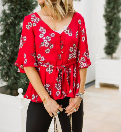 Cupcakes And Cashmere Tipton Wrap Blouse In Red Floral