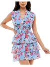 SPEECHLESS JUNIORS WOMENS TIERED FLORAL FIT & FLARE DRESS
