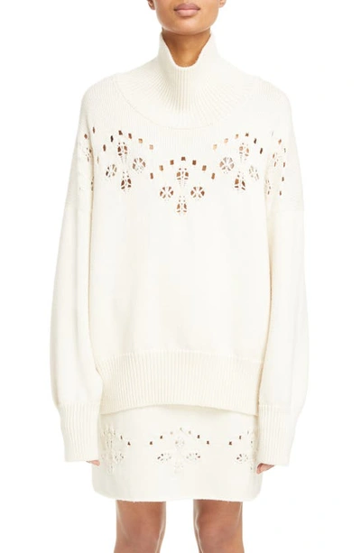 Chloé Pointelle-knit Wool Turtleneck Jumper In White