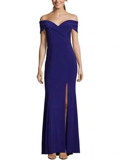 Xscape Petites Womens Sweetheart Off-the-shoulder Evening Dress In Blue