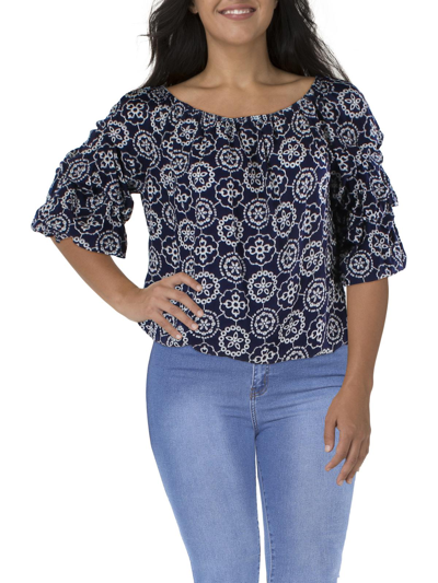 Vince Camuto Plus Womens Off-the-shoulder Knit Blouse In Blue