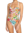 Johnny Was Twist-front Bandeau One-piece Swimsuit In Multi