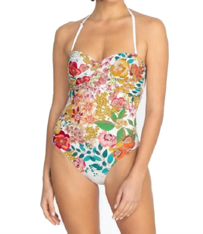 Johnny Was Twist-front Bandeau One-piece Swimsuit In Neutral