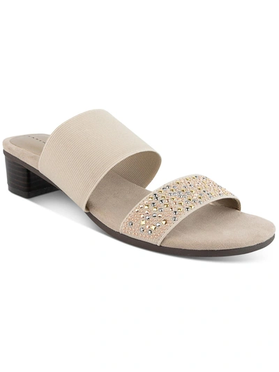 Karen Scott Edeth Womens Embellished Slip-on Slide Sandals In Beige