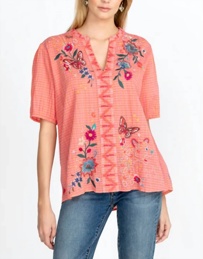 Johnny Was Olinda Puff Sleeve Effortless Blouse In Multi In Pink