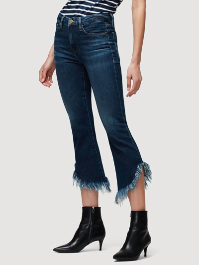 Frame Le Crop Mini Boot Shredded Raw Jean In Bayberry In Blue