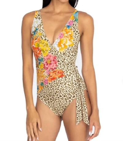 Johnny Was Leopard Wrap One-piece Swimsuit In Yellow
