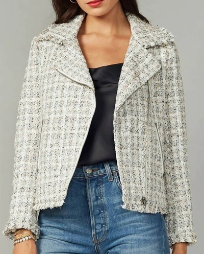 Greylin Vera Tweed Moto Jacket In Ivory In Beige