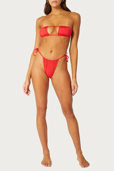 Weworewhat Ruched String Bikini Bottom In Ruby In Pink