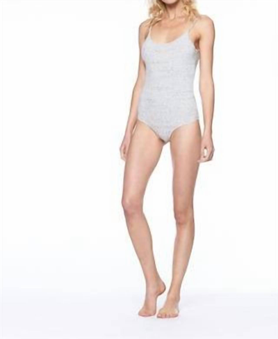 David Lerner Heavy Rib Knit Tank Bodysuit In Light Heather Grey In Blue