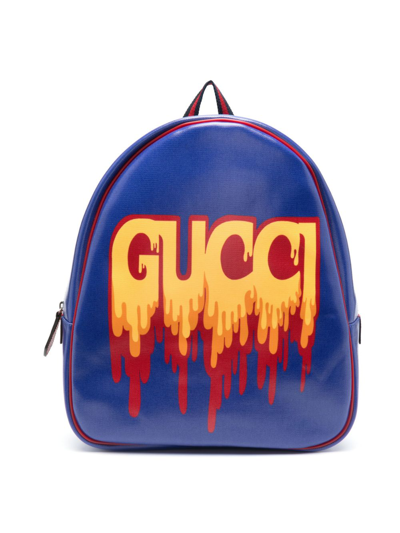 Gucci Kids' Logo-print Faux-leather Backpack In Blue