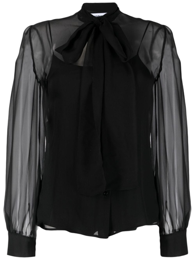 Moschino Semi-sheer Silk Blouse In Black