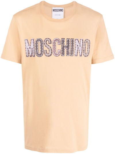 Moschino Logo-patch Cotton T-shirt In Cream