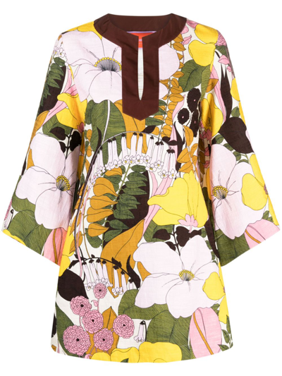 La Doublej Margherita Belted Printed Cotton And Silk-blend Twill Mini Dress In Big Flower Rose