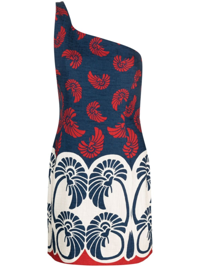 La Doublej Palmetto Placée-print Minidress In Blue