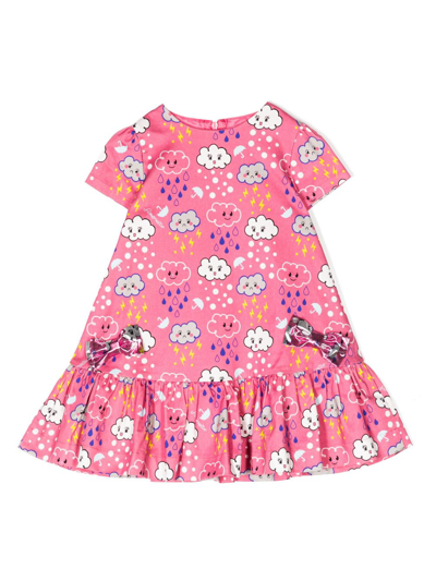 Simonetta Kids' Graphic-print Stretch-cotton Flared Dress In Pink