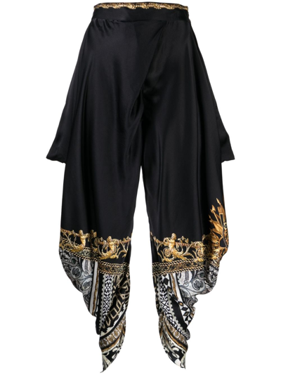 Camilla Graphic-print Draped Silk Trousers In Black