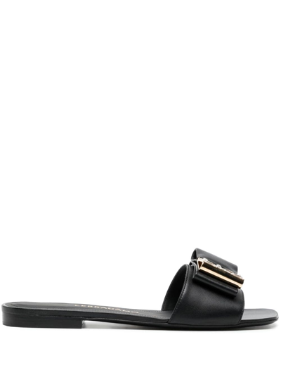 Ferragamo Crystal-embellished Leather Slides In Black