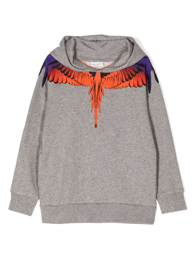 Marcelo Burlon County Of Milan Kids' Wings-print Cotton-blend Hoodie In Grey