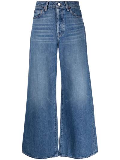 Mother The Ditcher Roller Sneak High Waist Wide Leg Jeans In Blue