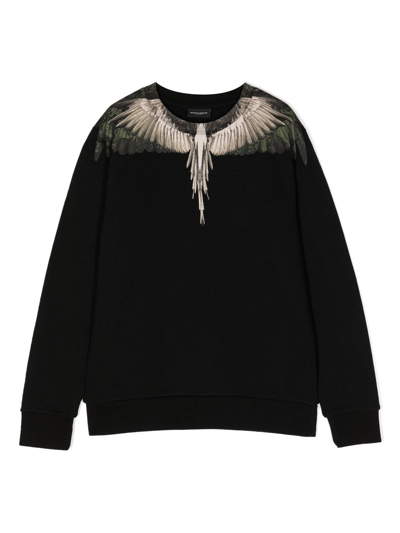 Marcelo Burlon County Of Milan Kids' Camou Wings-print Cotton-blend Sweatshirt In Black