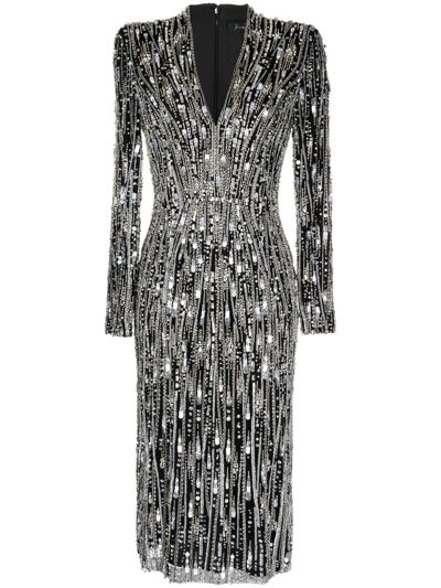 Jenny Packham Vivien Crystal-embellished Midi Dress In Black