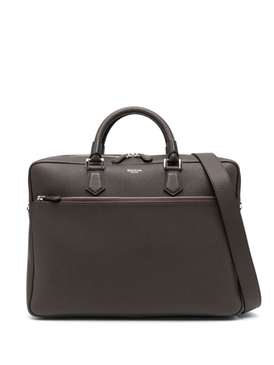 Serapian Grained-texture Leather Briefcase In Espresso