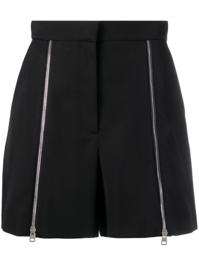 Alexander Mcqueen Grain De Poudre Zipped Shorts In Black