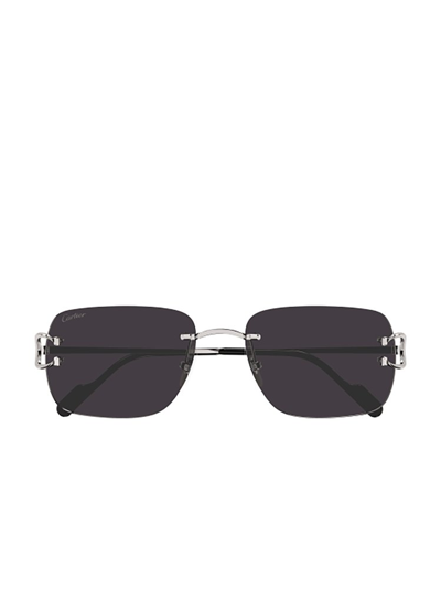 Cartier Rectangle Frame Sunglasses In Silver