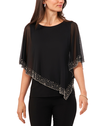 Msk Women's Beaded Overlay Cape Top In Black