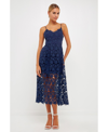 Endless Rose Lace Spaghetti Strap Midi Dress In Navy