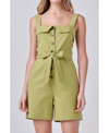 ENGLISH FACTORY WOMEN'S LINEN ROMPER WITH SELF TIE AND BUTTONS