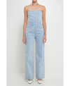 Grey Lab Strapless Corset Denim Jumpsuit In Light Blue
