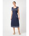 English Factory Sleeveless Linen A-line Dress In Navy/white