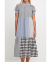 ENGLISH FACTORY WOMEN'S PATCHWORK GINGHAM MIDI DRESS