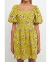 English Factory Floral Print Cutout Back Puff Sleeve Minidress In Celery