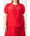 English Factory Plus Size Plaid See Through Top In Red