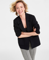 On 34th Plus Size Women's Collared V-neck Sweater, Created For Macy's In Deep Black