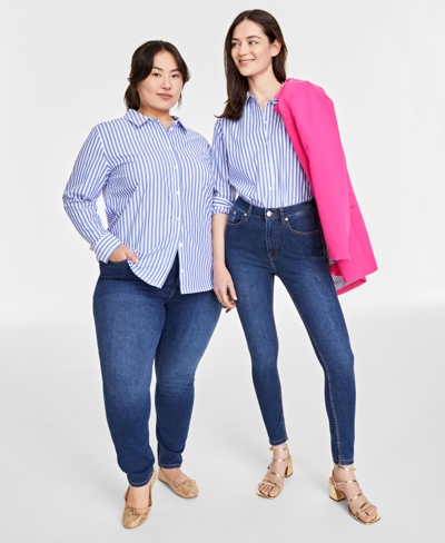 On 34th Women's Collared Button-down Shirt, Xxs-4x, Created For Macy's In Dazzlng Blu Combo