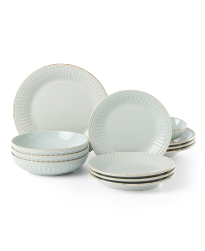 Lenox French Perle Groove 12 Pc Dinnerware Set, Service For 4 In Ice Blue