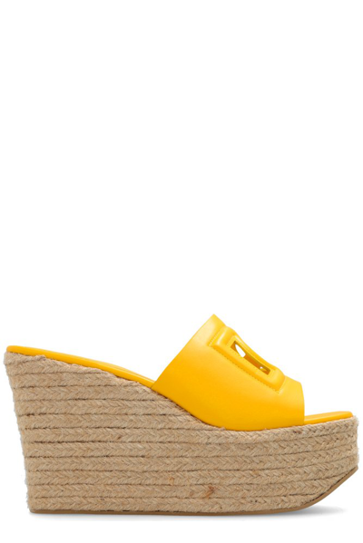 Dolce & Gabbana Calfskin Leather Wedges In Yellow