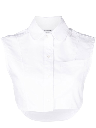 Thom Browne Sleeveless Cropped Oxford Shirt In White