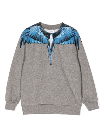 Marcelo Burlon County Of Milan Kids' Wings-print Cotton-blend Sweatshirt In Grey