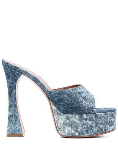 Amina Muaddi Dalida Denim Platform Sandals In Blue