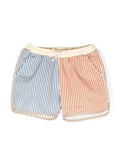 Konges Sløjd Kids' Colour-block Striped Swim Shorts In Brown