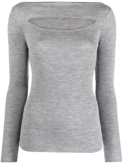 P.a.r.o.s.h Cut-out Ribbed Wool Jumper In Grey