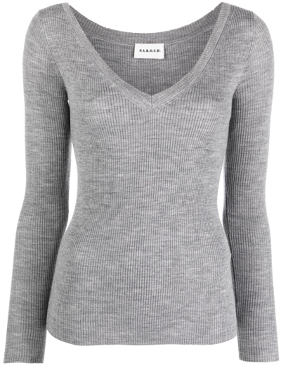 P.a.r.o.s.h V-neck Ribbed Wool Jumper In Grey