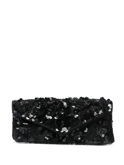 P.a.r.o.s.h Floral Sequin-embellished Clutch Bag In Black