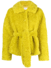 P.A.R.O.S.H FAUX-SHEARLING LONG-SLEEVE BELTED JACKET